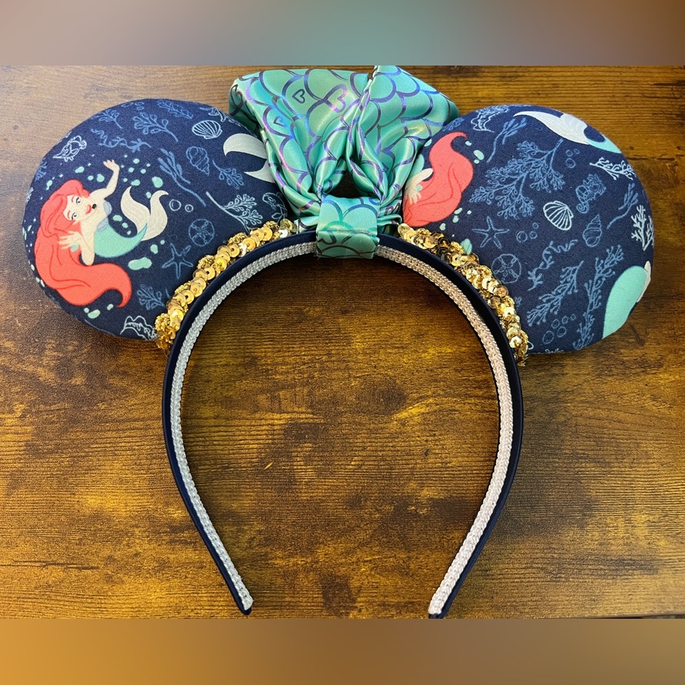 Little Mermaid Mickey Ears Headband Ariel Flounder Bow Disney EUC - Picture 3 of 9